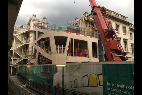 Steven Holl's Maggie's Centre under construction at Bart's Hospital in central London